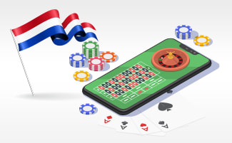 Playing Roulette on a Phone, the Netherlands Flag, some Chips and Cards