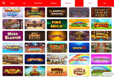 Large selection of casino games available at Red Spins.