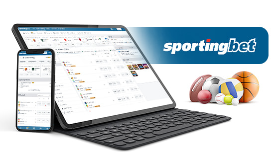 The SportingBet logo and sports markets on various mobile devices.