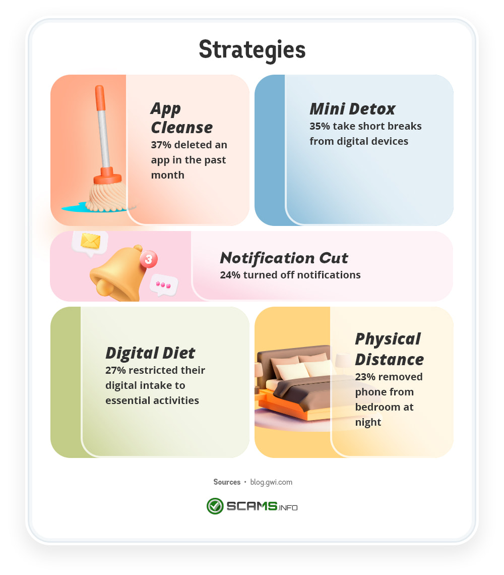 Infographic showing different strategies people use for a digital detox